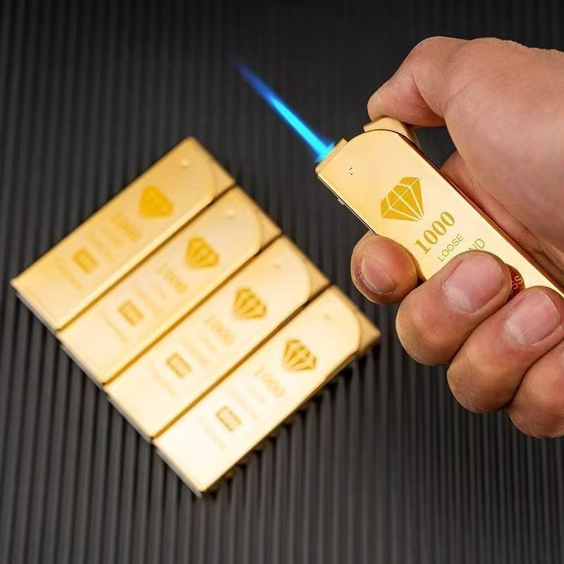 网红金属直冲防风蓝火充气打火机