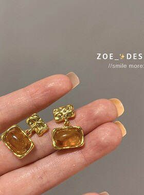 焦糖几何s925银针雅丹风耳钉小众设计金属氛围感复古耳环耳饰气质