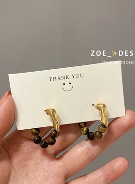 小众设计感金属耳环简约港风耳圈s925纯银针高级感复古耳饰耳钉女