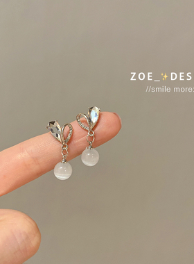 小众设计爱心猫眼石耳环S925银针气质高级感耳坠轻奢爆款耳钉少女