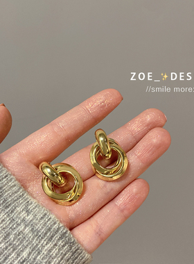 欧美金属气质圆圈耳钉简约冷淡ins风夸张高级感925纯银针耳环网红