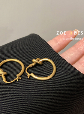 港风磨砂打结圈圈耳环极简气质金属圆圈耳钉设计感爆款素圈耳饰潮