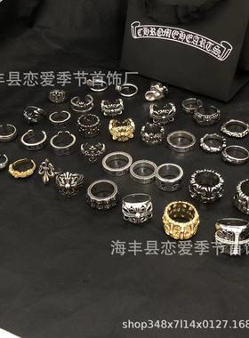 克罗伈十字架戒指S925镀银嘻哈男女个性复古开口泰银指环厂家现货