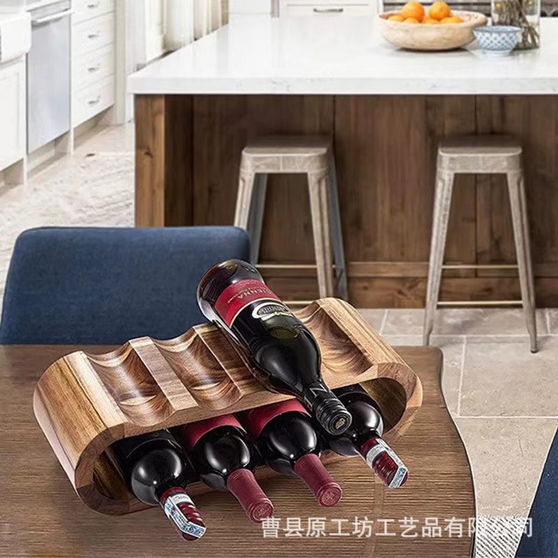 现货相思木红酒架桌面葡萄酒双层置物架椭圆形木制红酒陈列架摆件