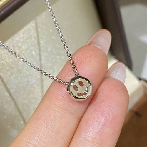 双面笑脸项链S925银5A锆石锁骨链欧美风新款百搭简约礼物女士45cm