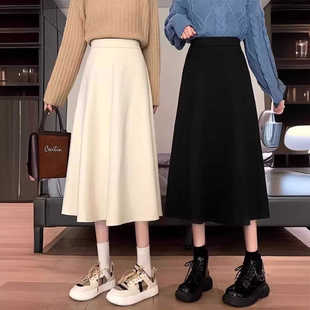 2024年夏季高腰显瘦时尚半身裙女中长款黑色大摆裙高级感西装裙子