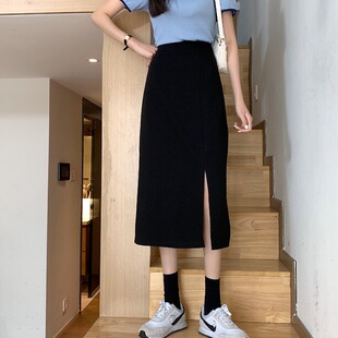 韩版百搭a字半身裙女2024春夏季新款高腰显瘦开叉中长款包臀裙子
