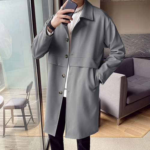 Мужской демисезонный длинный плащ, модная куртка для отдыха, трендовое универсальное пальто, средней длины, в корейском стиле