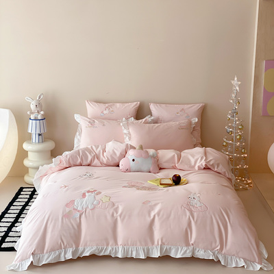 全棉刺绣少女风淘水晶家纺四件套