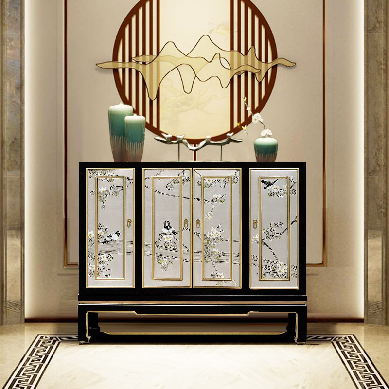 新中式门厅入户玄关柜别墅样板房收纳柜餐边柜大容量超薄玄关鞋柜