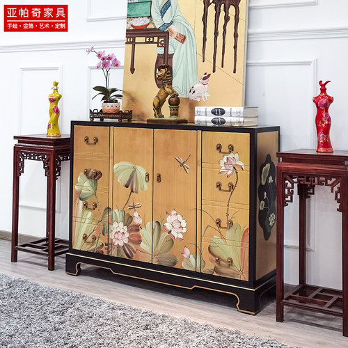 新中式古典奢华金箔假多层玄关柜