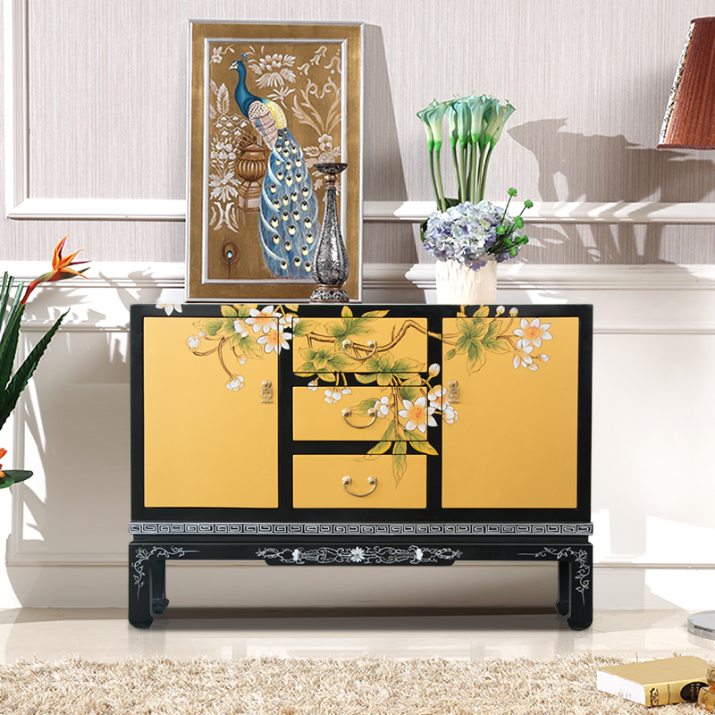 新中式彩绘餐边柜玄关柜屏风隔断