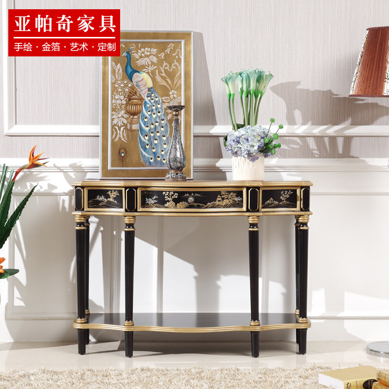 新中式彩绘餐边柜走廊过道桌门厅美式边柜玄关柜现代简约条几台柜