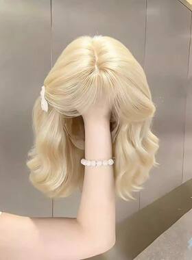 喵喵岛Lolita假发女白金色羊毛卷