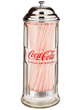 Coca-Cola正版可口可乐复古玻璃吸管瓶子吸管架 餐桌吸管罐[现货]