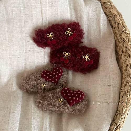 红色波点爱心樱桃发夹高级感精致bb夹百搭侧边小夹子发卡头饰