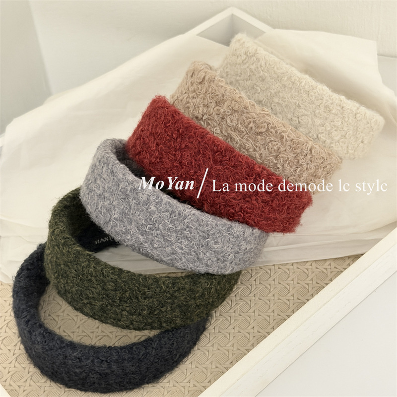 秋冬新款羊羔绒宽边发箍纯色简约高颅顶发卡网红时尚气质百搭头箍