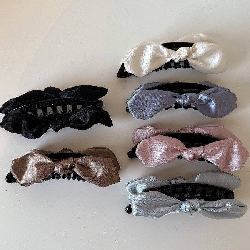 耳朵双面后脑勺蝴蝶结芭蕾香蕉夹缎面粉色兔韩国马尾立体风竖盘发