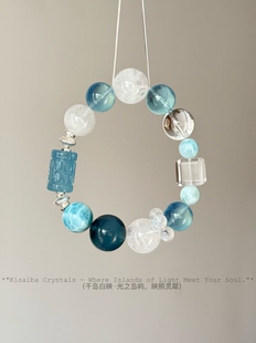 海纹石海蓝宝白幽灵白水晶 喜金水 925银 ·冰海浪涌· Kisalba