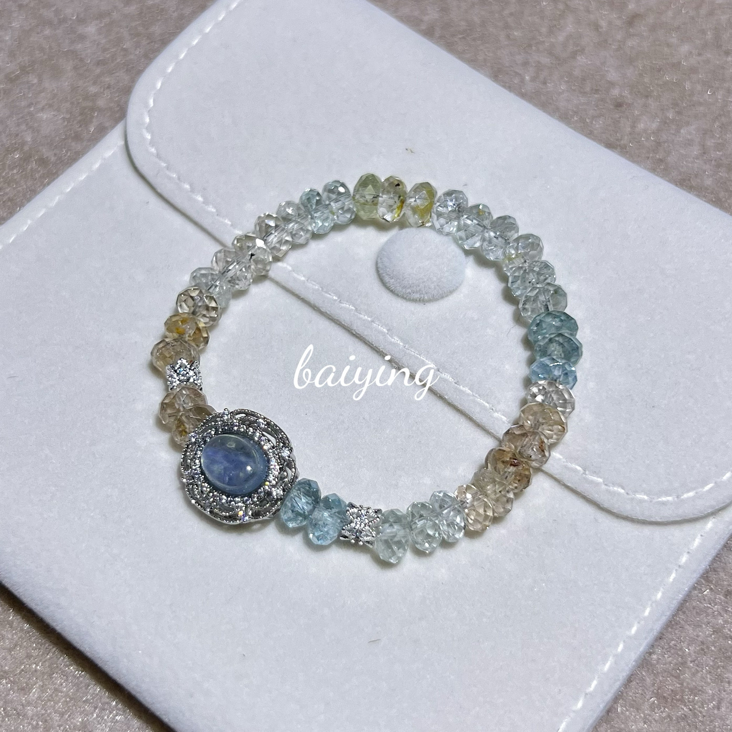 千岛白映【神秘力量宝石】彩托帕石刻面算盘珠珠宝感 海蓝宝 手串