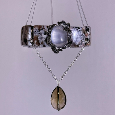 千岛白映【·炎烈·】天然火焰石水晶茶晶手串手牌925银小众设计