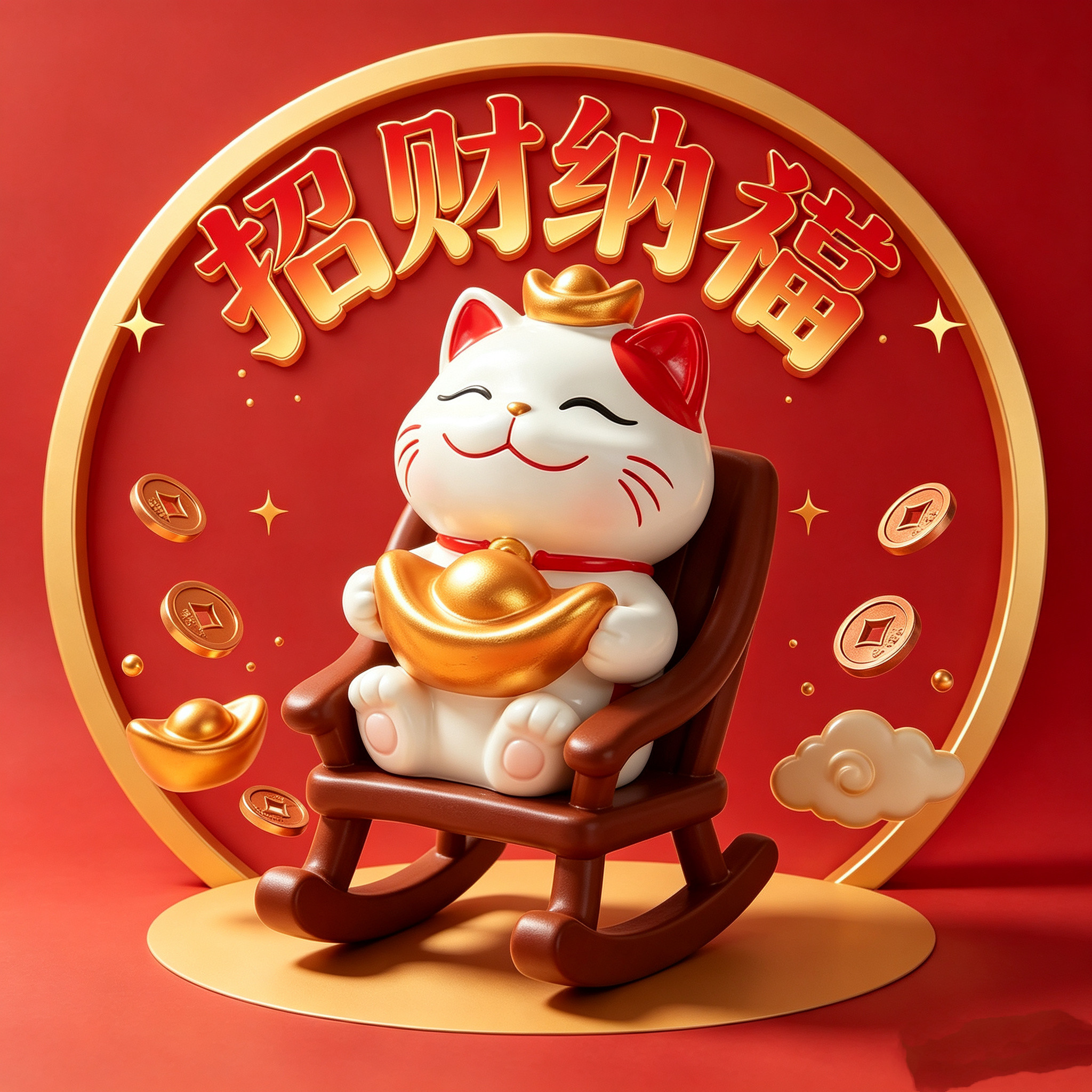 摇椅招财猫摆件办公桌祈福工位桌搭招财猫送礼乔迁礼物礼物桌搭配