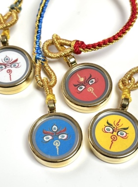 西藏五路财神唐卡嘎乌盒吊坠项链饰品配饰DIY