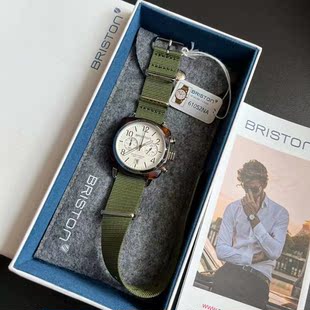 Briston布里斯顿周冬雨同款计时防水石英手表军绿色帆布腕带休闲