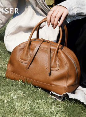 凯撒植鞣牛皮包包女新款单肩包斜挎包女士保龄球包手提包真皮女包