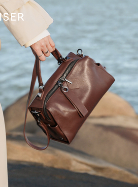 凯撒植鞣牛皮包包女新款枕头包女款手提包女士单肩斜挎包真皮女包