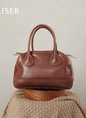 凯撒植鞣牛皮包包女新款保龄球包女士手提包单肩斜挎包真皮女包