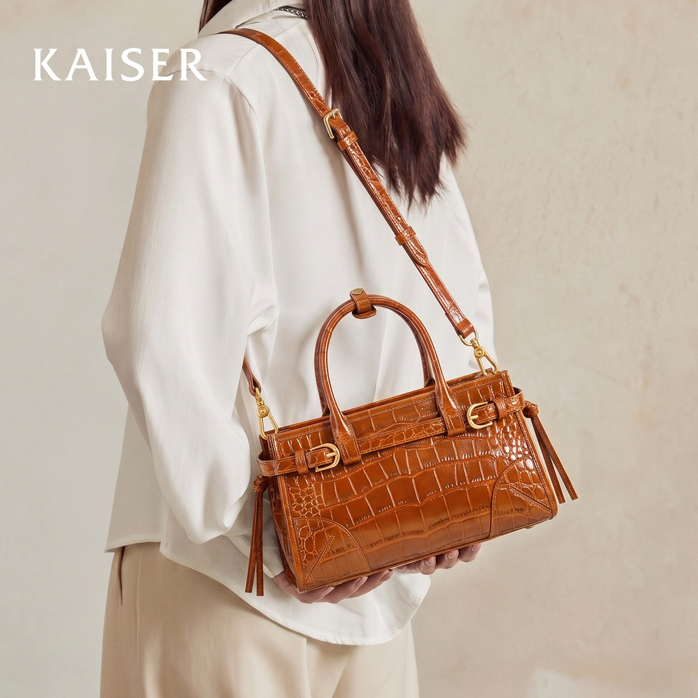 KAISER凯撒真皮女包鳄鱼纹手提包图片