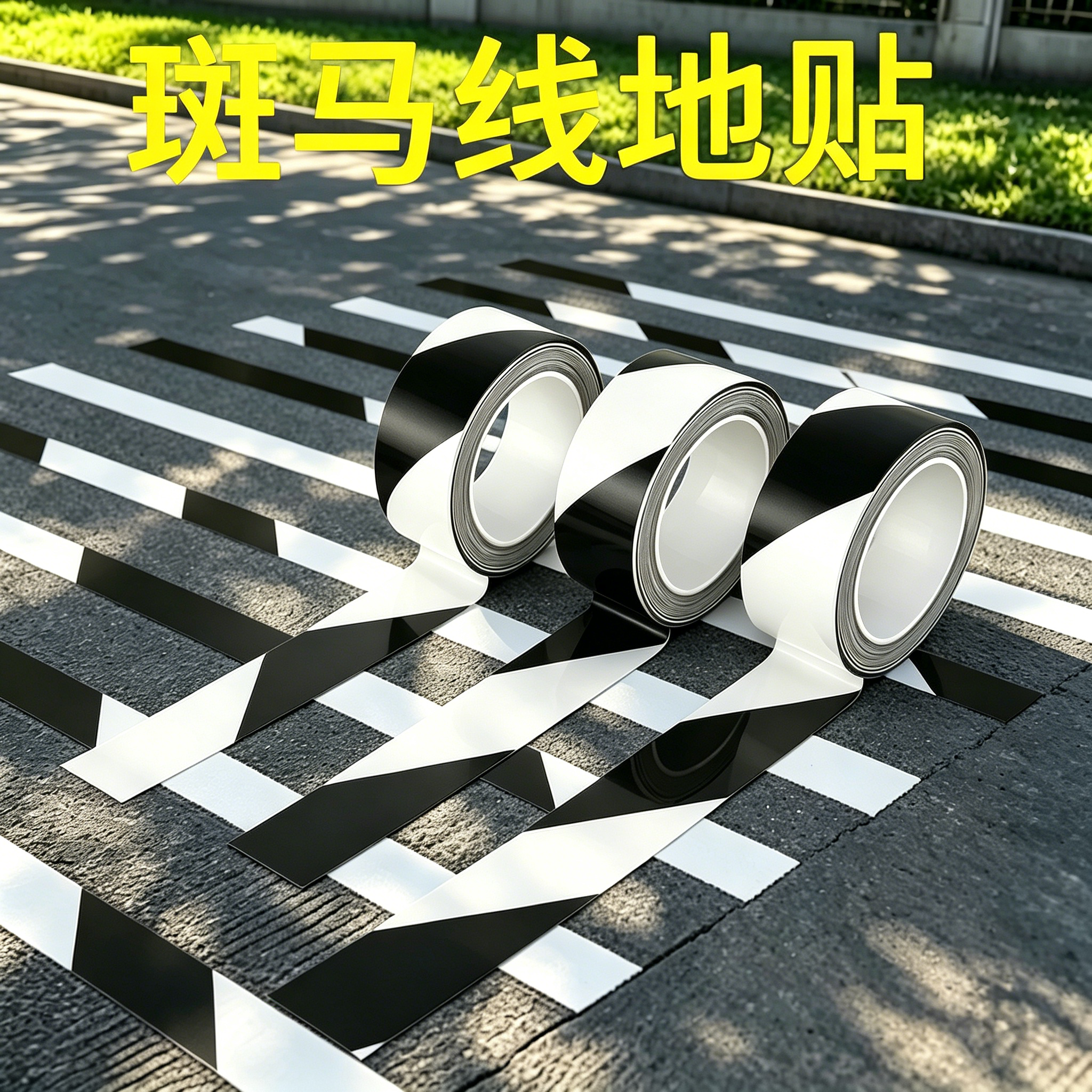 斑马线地贴黑白色PVC马路人行横道线幼儿园交通区通道隔离警戒防水无痕彩色地标线地面定位标识警示地板胶带