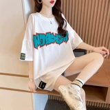 Белая длинная футболка с коротким рукавом, коллекция 2022, в корейском стиле, средней длины