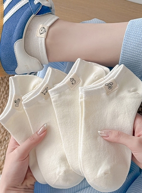 白色可爱卡通布标袜子女春夏季薄款短袜ins潮浅口防滑不掉跟船袜