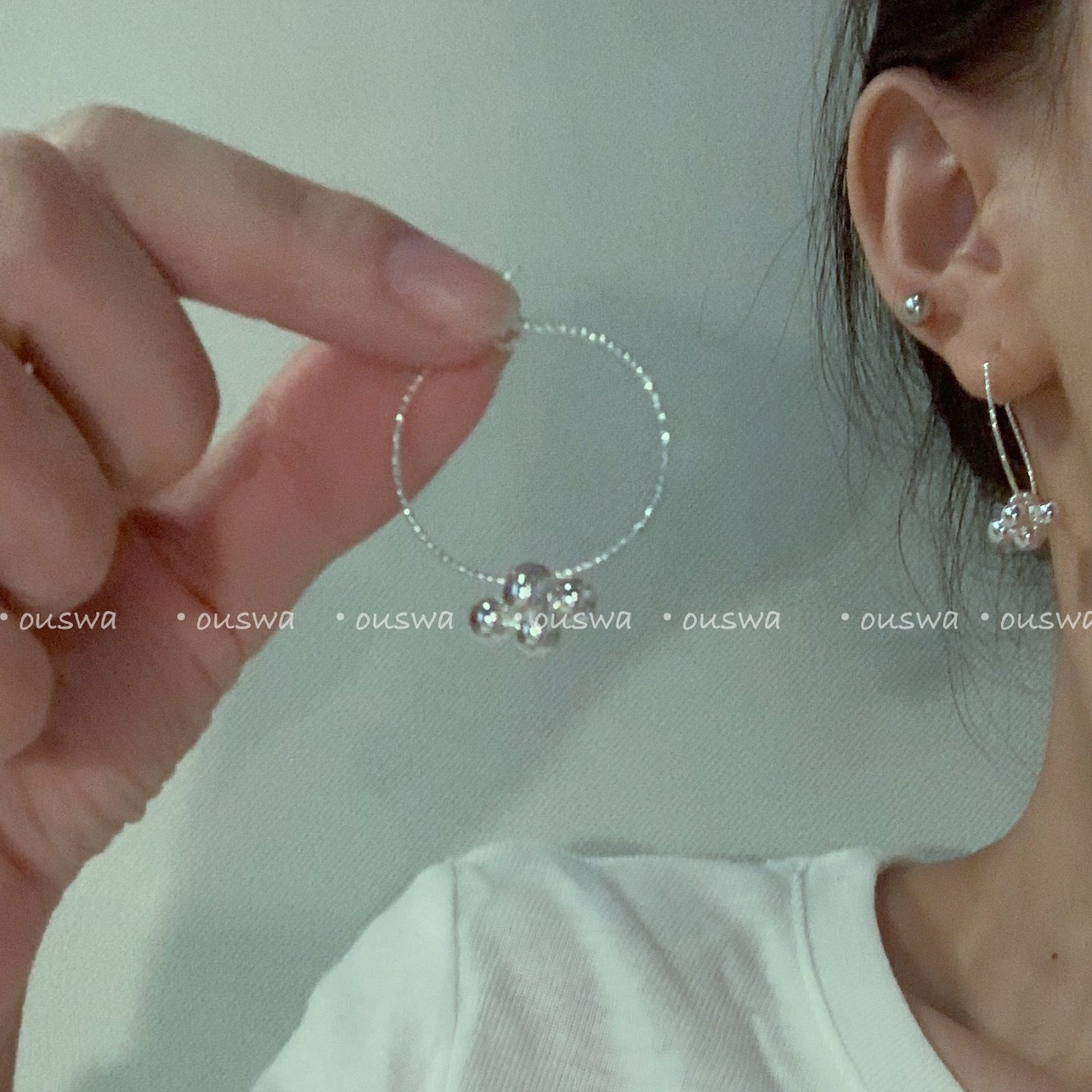 ouswa原创【露水泡泡】银色极简灵动百搭925银针耳环耳圈,饰品/流行首饰/时尚饰品新,耳环,淘宝优惠券,粉丝福利购,淘宝优惠卷