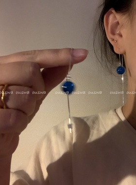 ouswa耳饰 自制 痴迷于天空的画家 蓝色的水晶圆球呀 可调节耳线