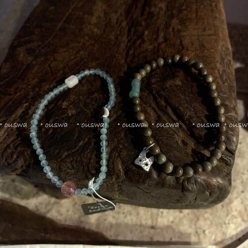 ouswa原创【齐司礼】77元素纯银狐狸面具4mm绿檀单圈叠戴手串手链