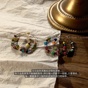 ouswa原创 彩色 霓虹 尼泊尔琉璃纯手工vintage耳环 不只是场梦