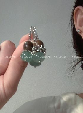 ouswa原创【雨季不休】春天把绿色泼洒在枝头 小众设新中式耳钩