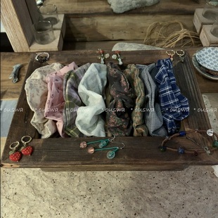 ouswa原创【暗调的木味】复古秋冬格子碎花小众手工大肠发圈发饰