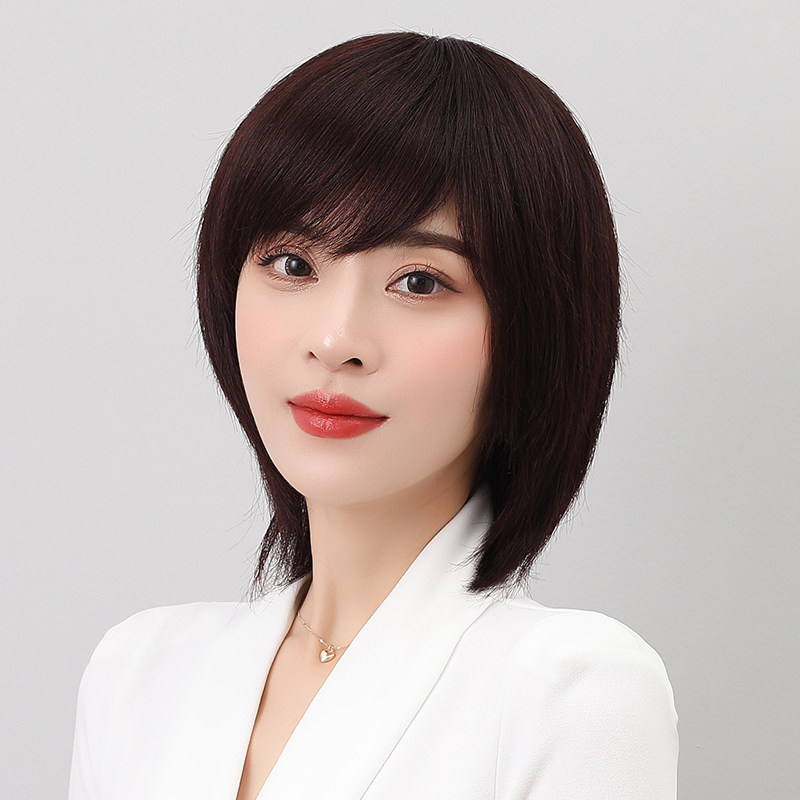 假发女短发真发全真人发自然全头套式时尚新款发型中长锁骨假发套