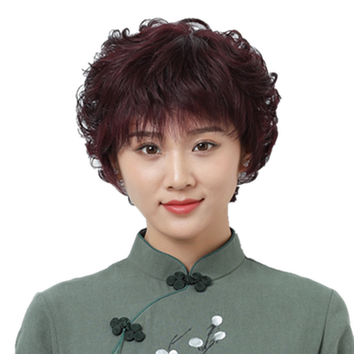 真发假发女短发妈妈短卷发发型真人发丝自然中老年全头套式假头发