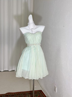 芷汀「绿灵仙子」法式薄荷绿抹胸连衣裙仙女公主裙短款礼服裙