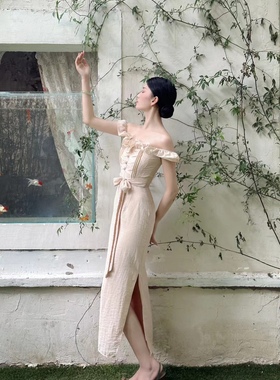 芷汀「结端」花瓶形态手工小花绑带艺术田园裙浪漫法式清新连衣裙