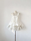 芷汀「少女梦」花边甜美收腰小飞袖 吊带蓬蓬裙 初恋小白裙纯欲短款