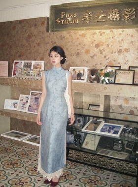 芷汀「何以蔚蓝」新中式暗纹古雅蓝立领改良旗袍与剪花衬裤气质