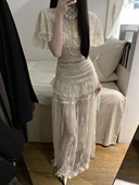 芷汀「慕斯情书」小众设计师蕾丝斗篷花边上衣网纱长裙套装 飘逸