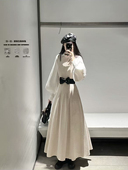 杏色背心连衣裙套装 芷汀「初见」法式 温柔风高级感娃娃领白色衬衫