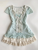 芷汀「芭蕾舞」法式 优雅小众设计薄荷上衣复古蕾丝蛋糕短裙两件套